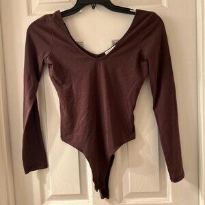 Gianni Bini Brown Long Sleeve Bodysuit V neck